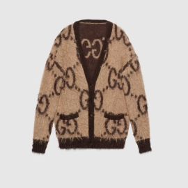 Reversible GG Mohair Wool Cardigan In Beige Brown US at Gucci